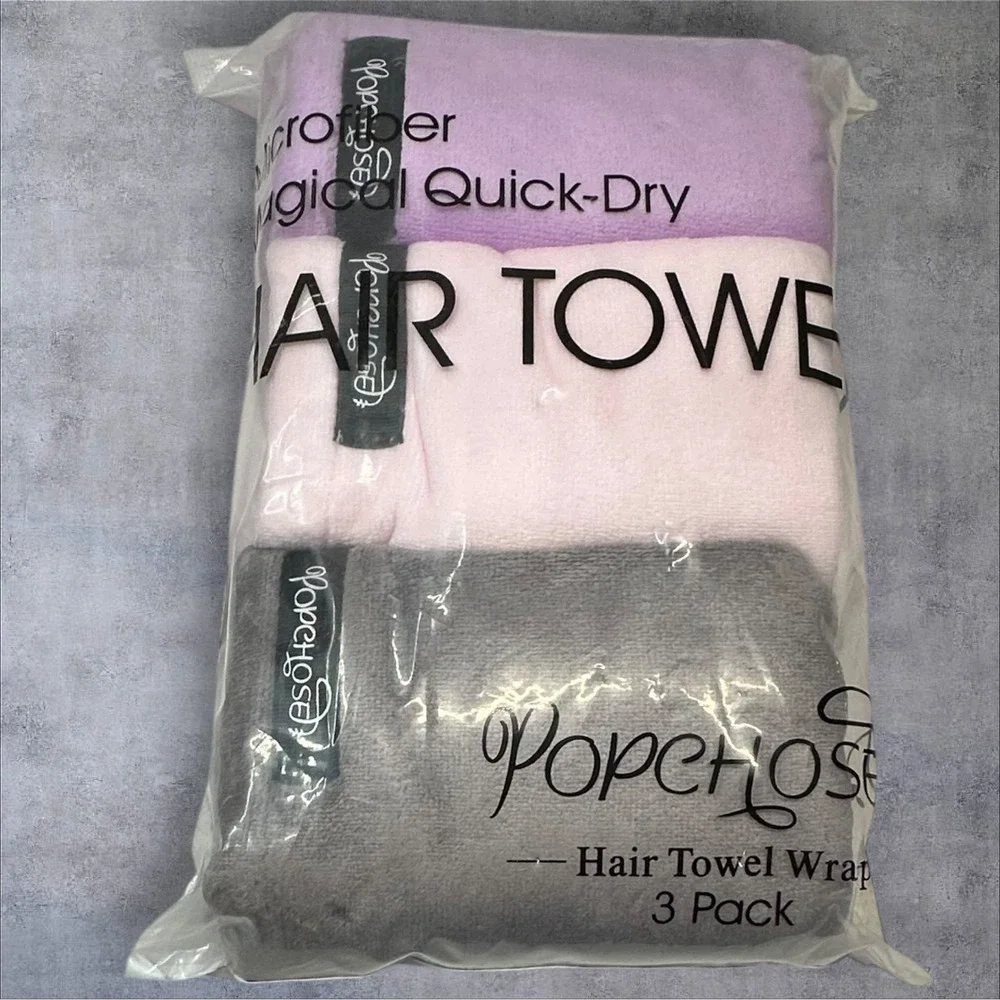 POPCHOSE Microfiber‎ Hair Towel Wrap Ultra Absorbent Microfiber 3 Pack Quick-Dry